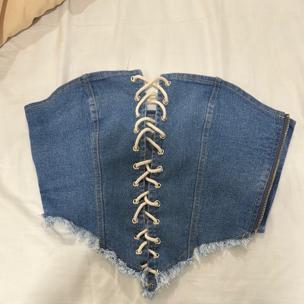 Denim Lace-Up Corset Top